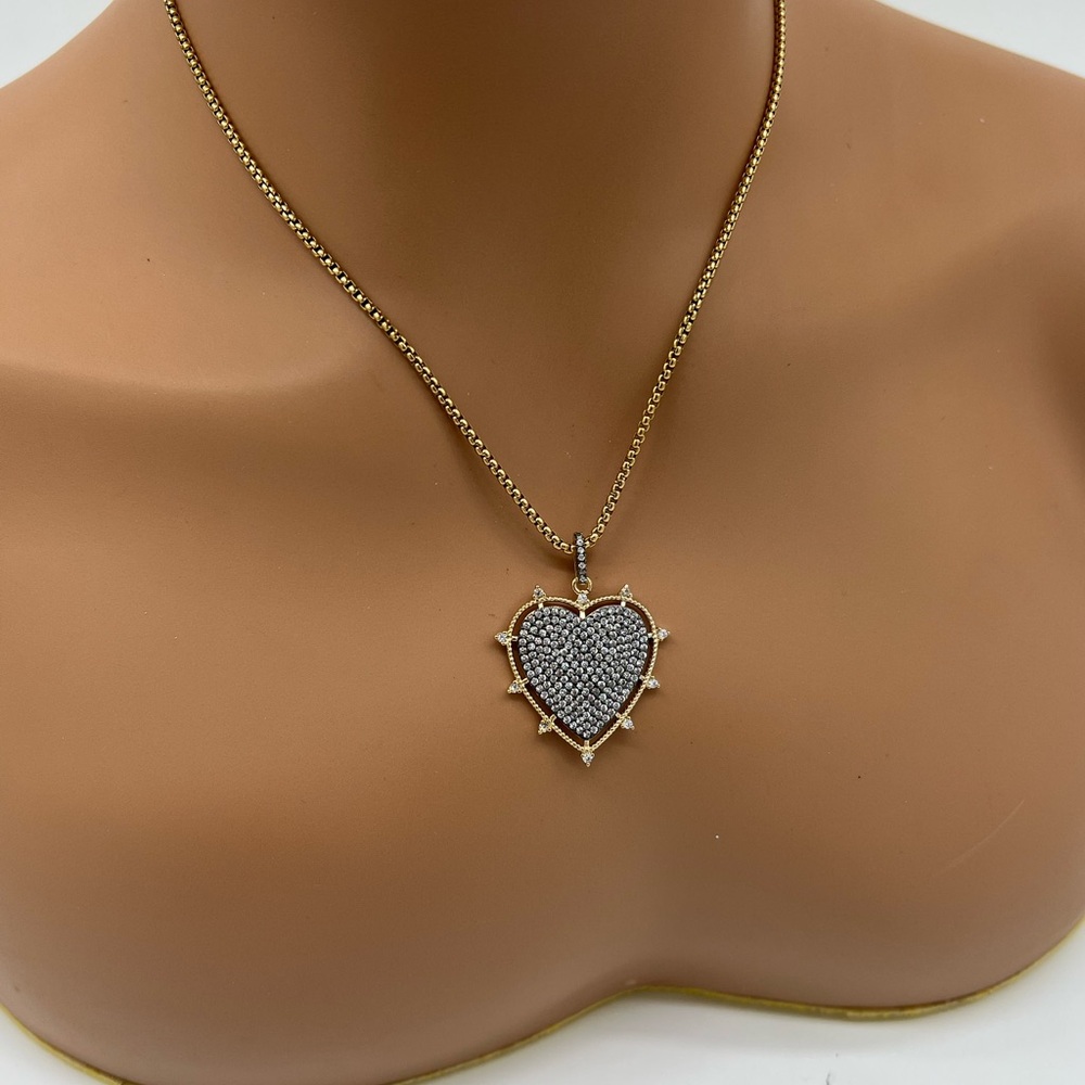 CZ SILVER GOLD HEART NECKLACE - Picture 8 of 8